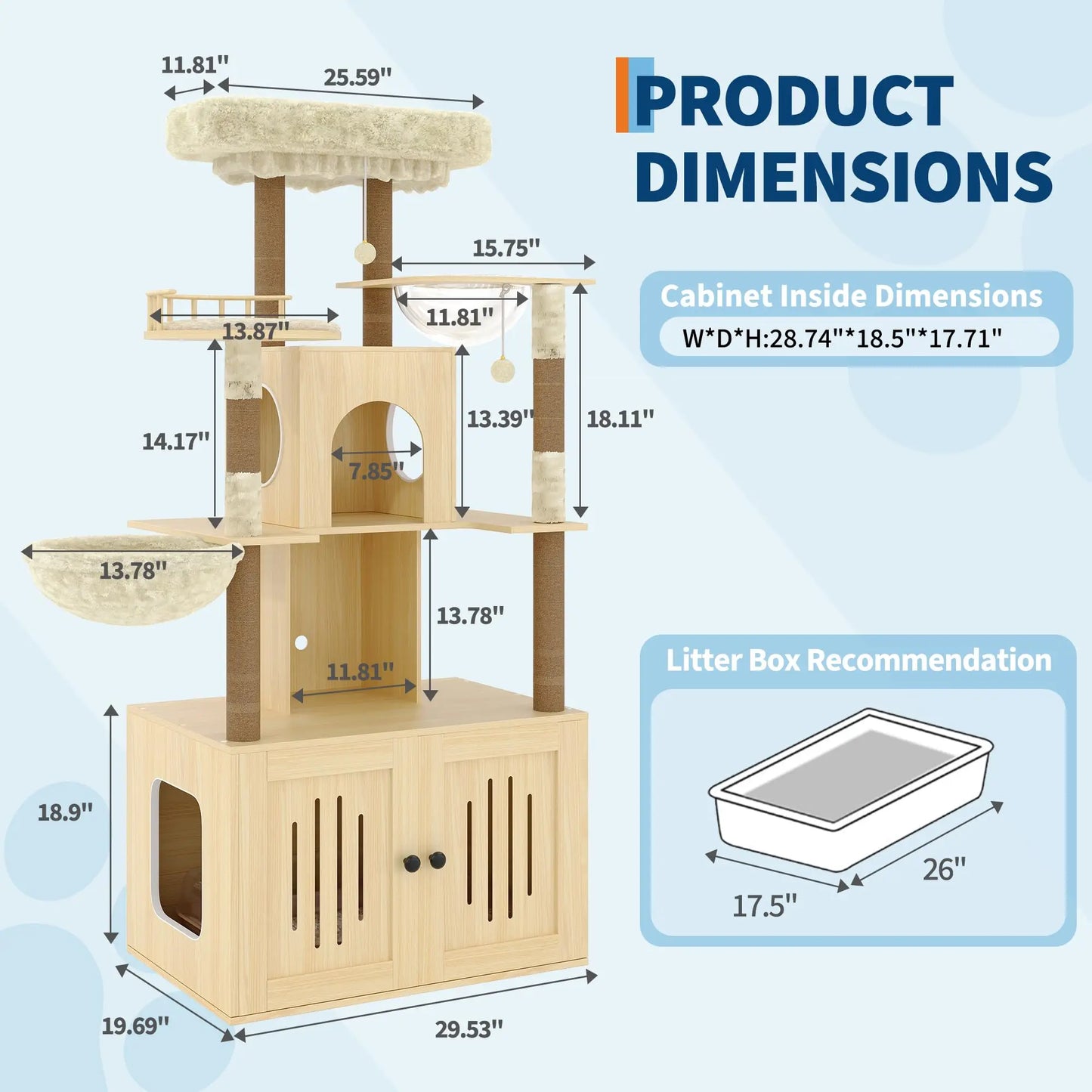 Cat Tree With Litter Box Enclosure, Sisal Scratching Posts And Hammock