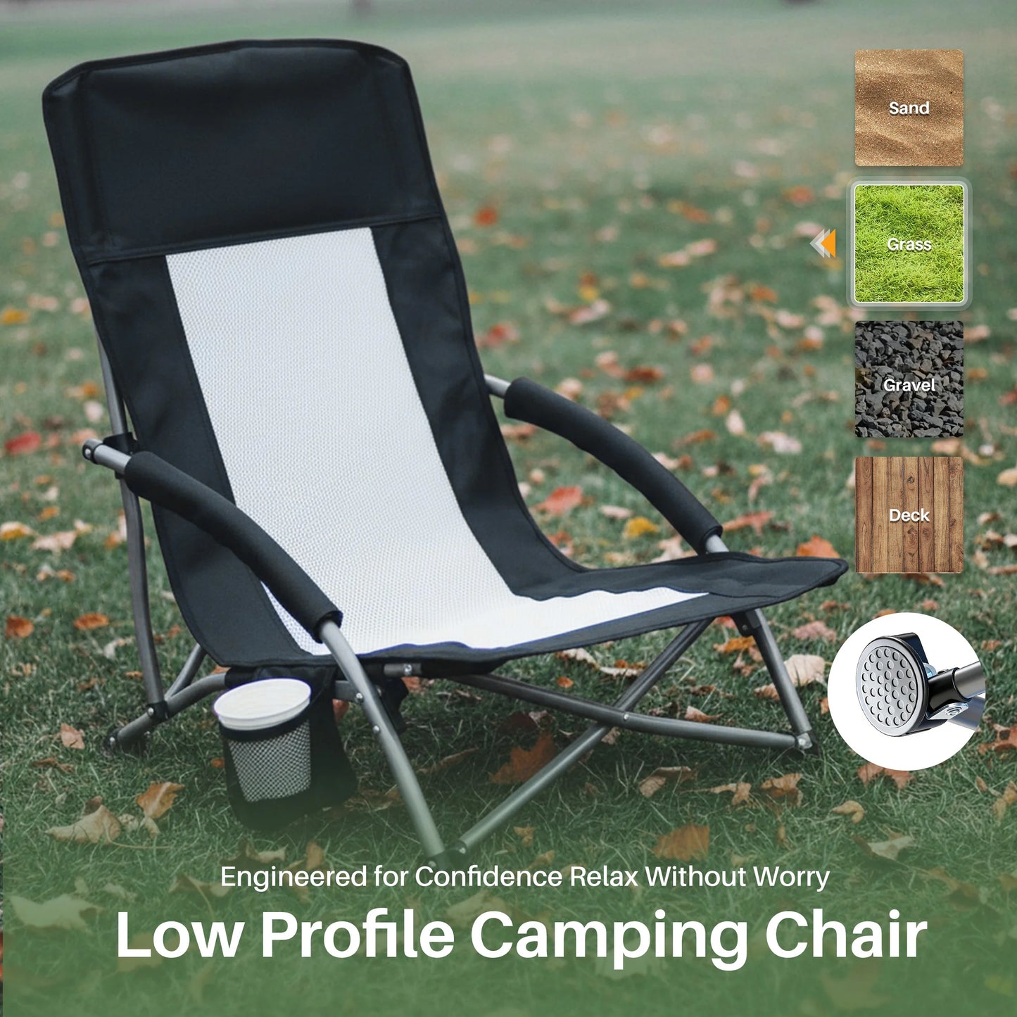 Portable Camping Beach Chair, Mesh Back, Padded Armrests