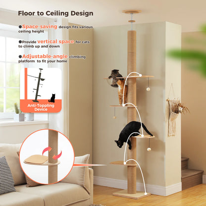 Floor to Ceiling Cat Tree for Indoor Cats  with Thick Scratching Posts