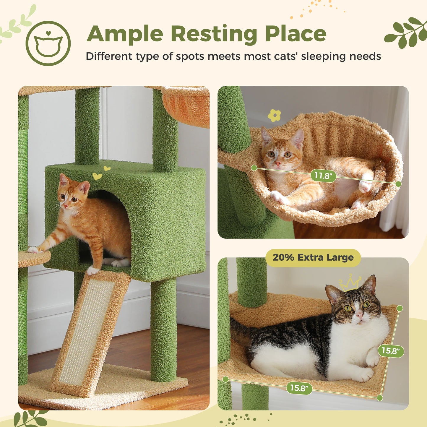 Cat Tree with Large Hammock, Sisal Scratching Posts
