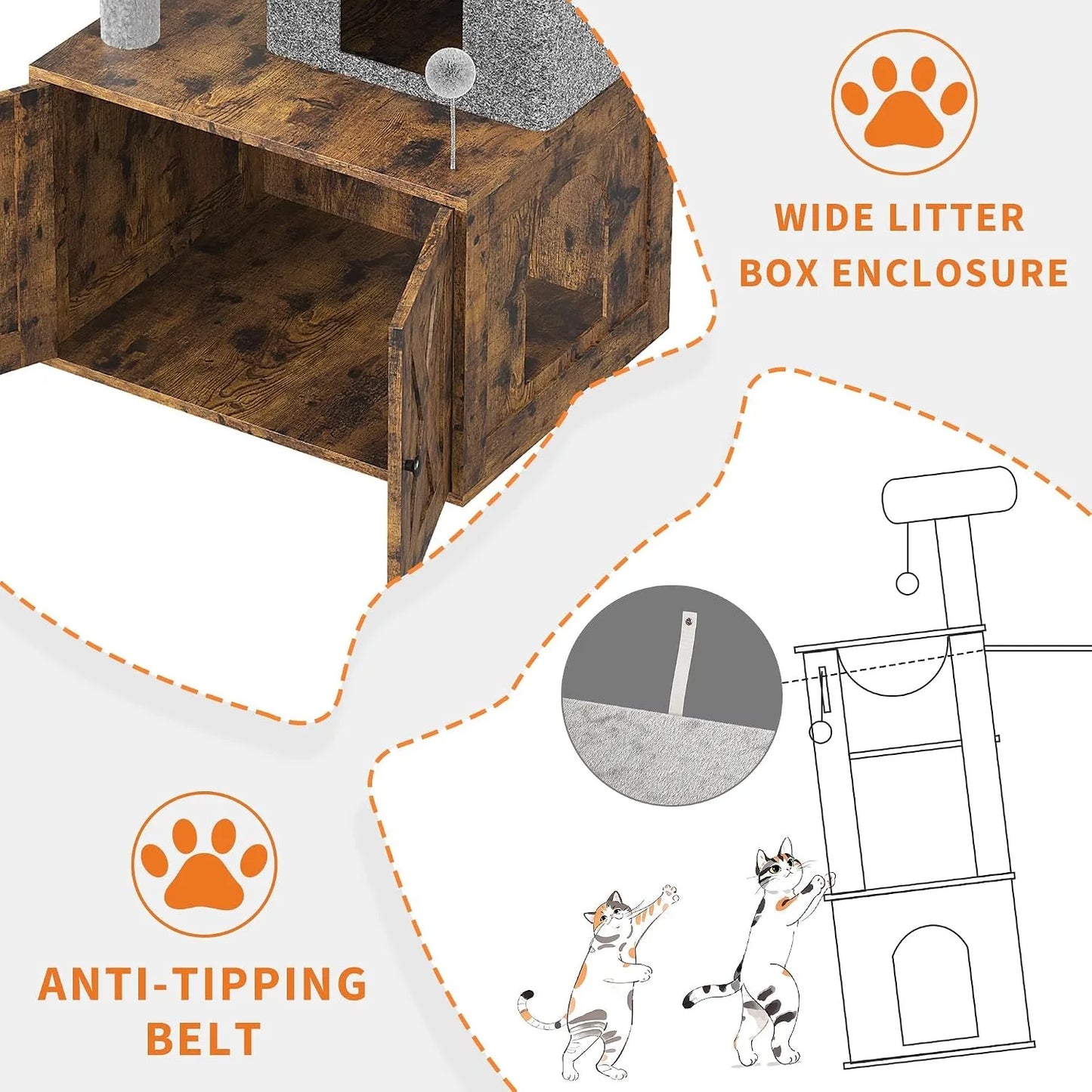 Modern Cat Tree with Hidden Litter Box Enclosure, with Scratching Post