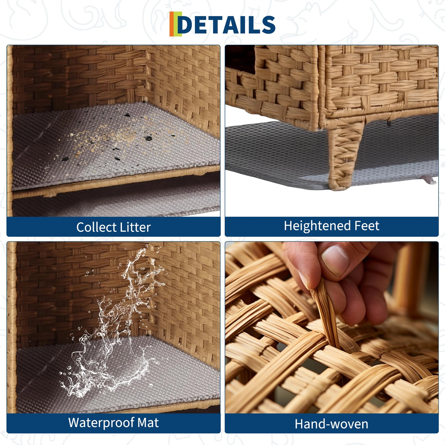 Cat Litter Box Enclosure Furniture, Handwoven Rattan Cat Houses