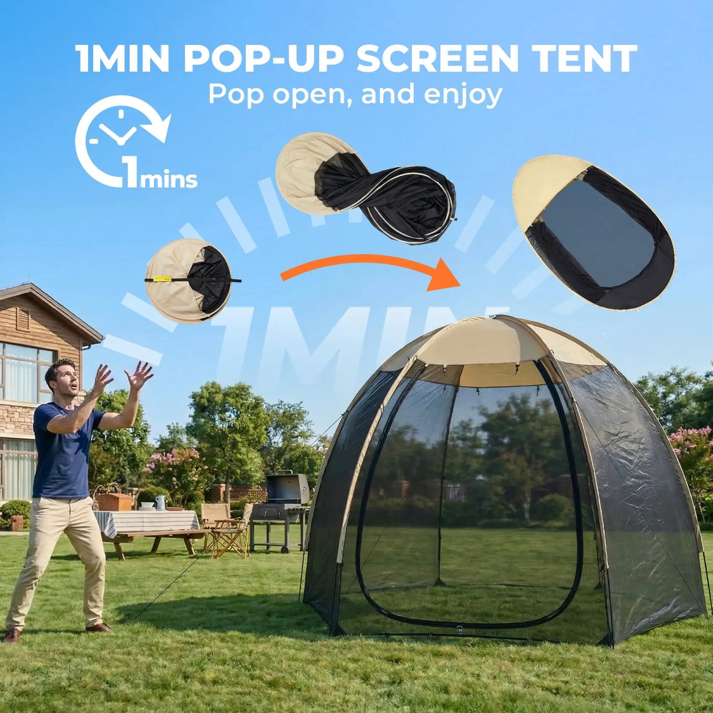 Pop Up  Black Mesh Gazebo With Peaked Roof