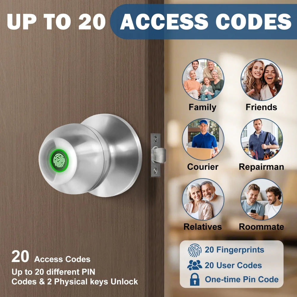Fingerprint Door Lock Knob, Keyless Entry Bluetooth Electronic