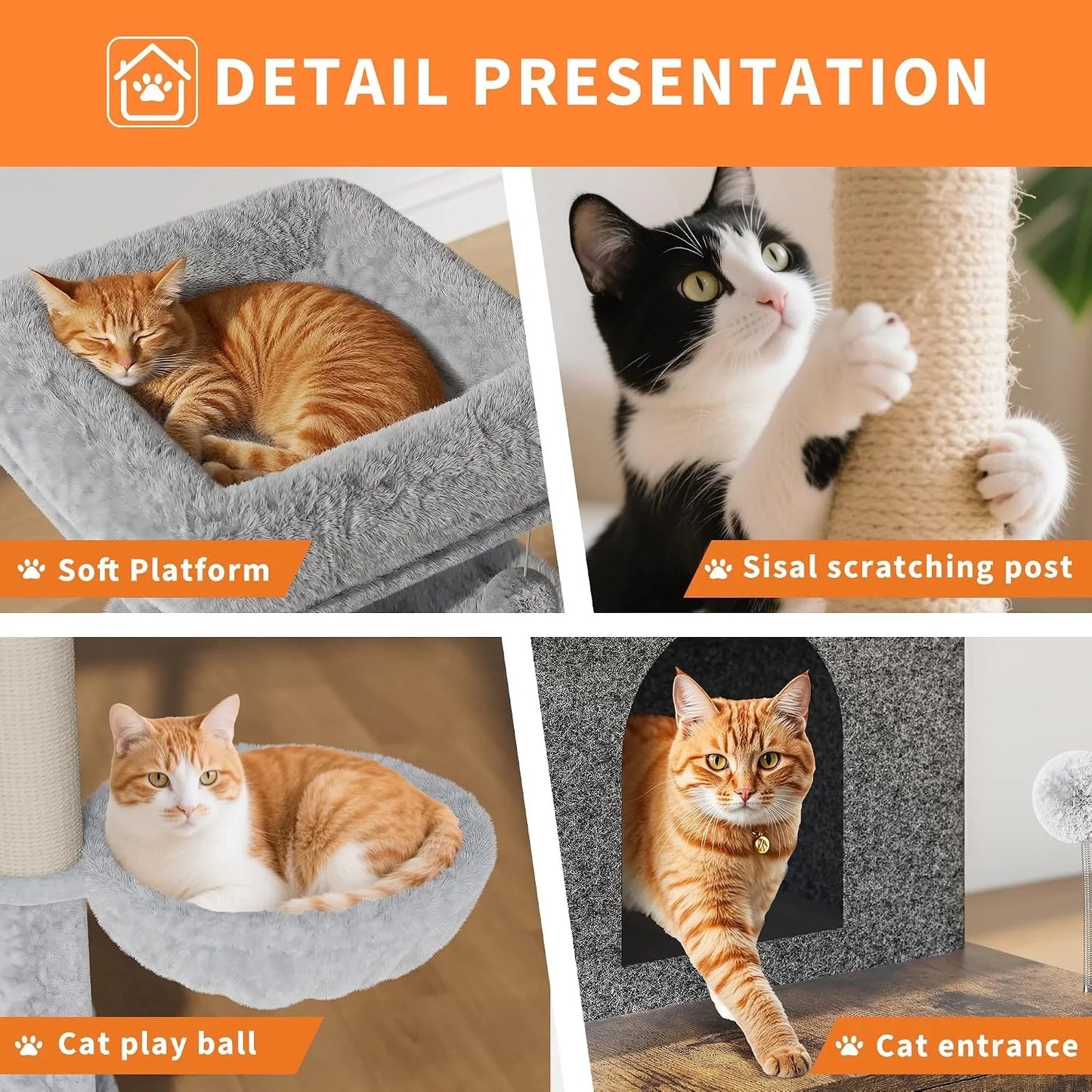 Modern Cat Tree with Hidden Litter Box Enclosure, with Scratching Post