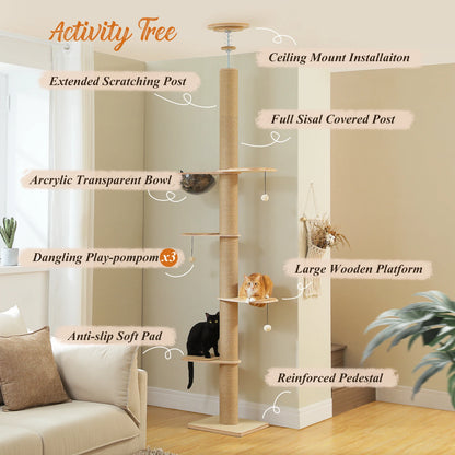 Floor to Ceiling Cat Tree for Indoor Cats  with Thick Scratching Posts