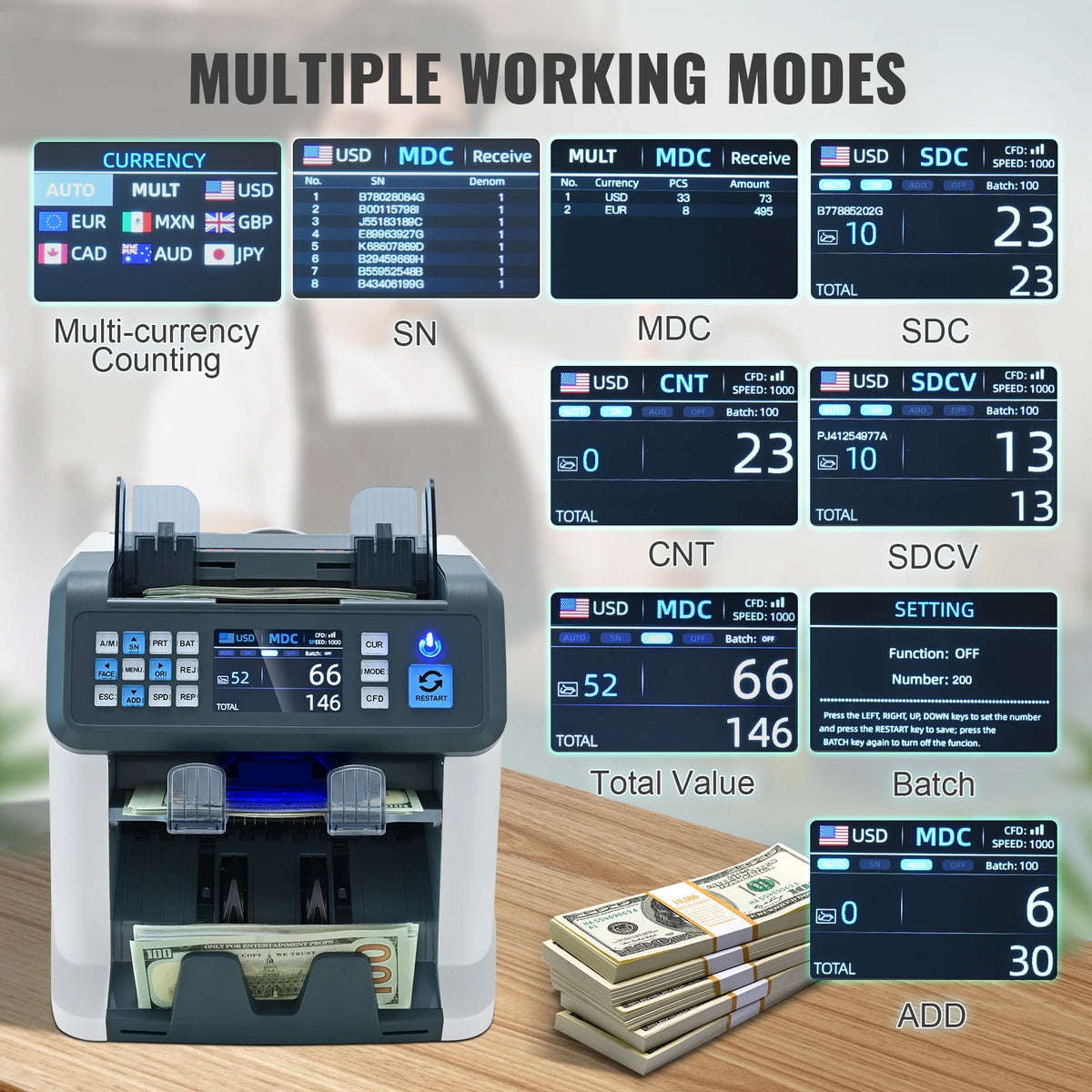 Money Counter Business Cash Register Counterfeit Bill Detector