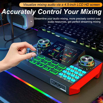Podcast Microphone Set with Sound Card Audio Mixer
