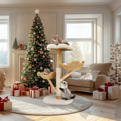 Cat Climbing Tree Solid Wood Activity Center