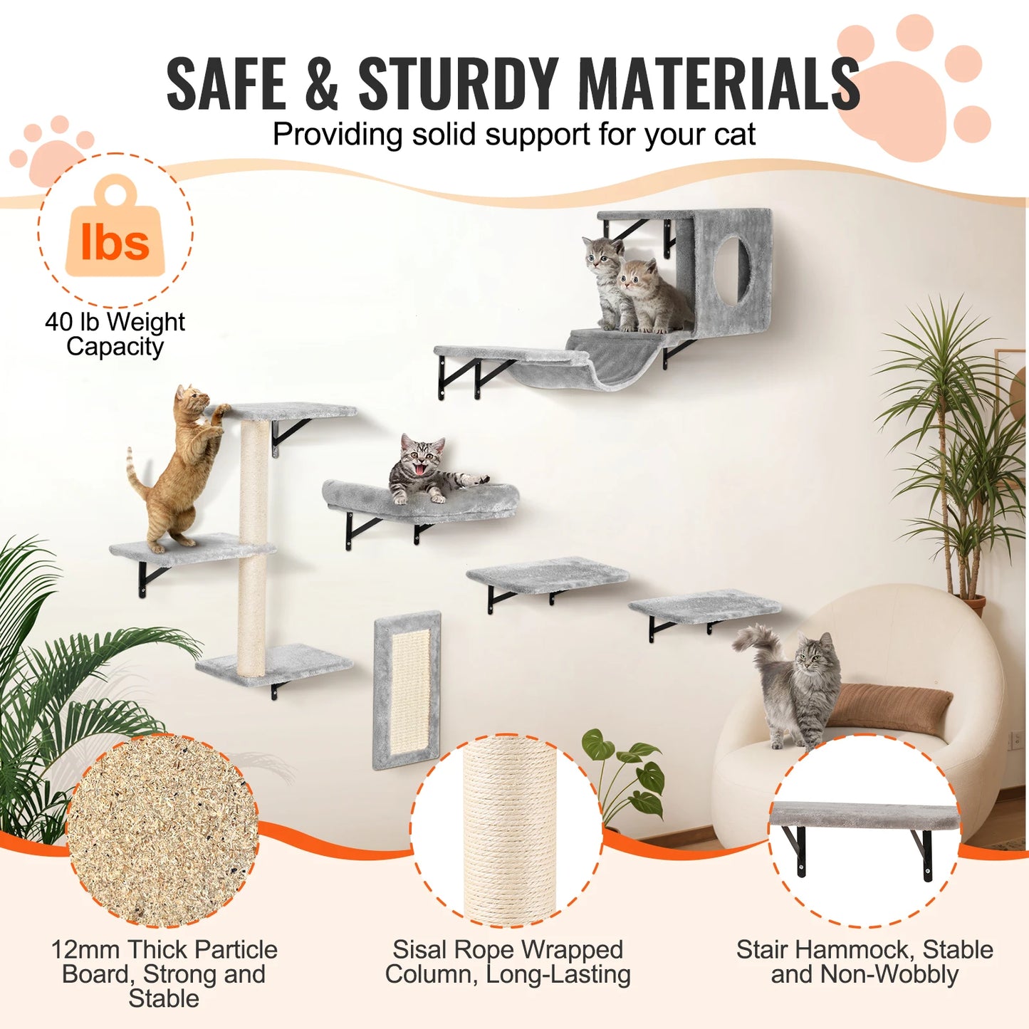 Wall Mounted Cat Shelves with Jumping Boards
