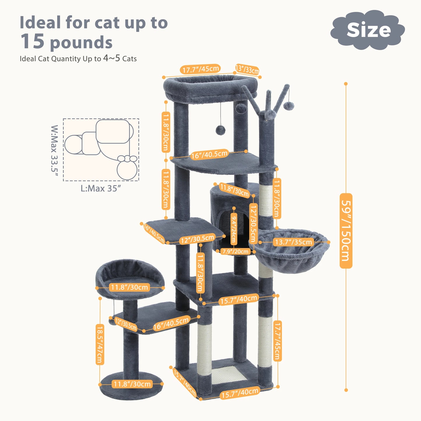Cat Tree with Scratching Post, Hammock
