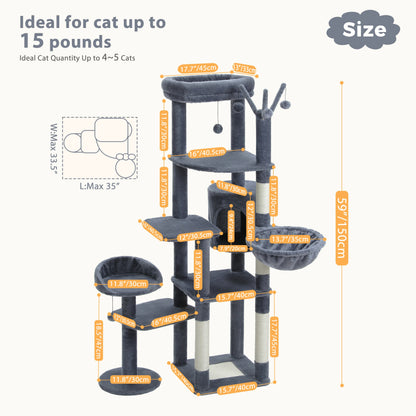 Cat Tree with Scratching Post, Hammock