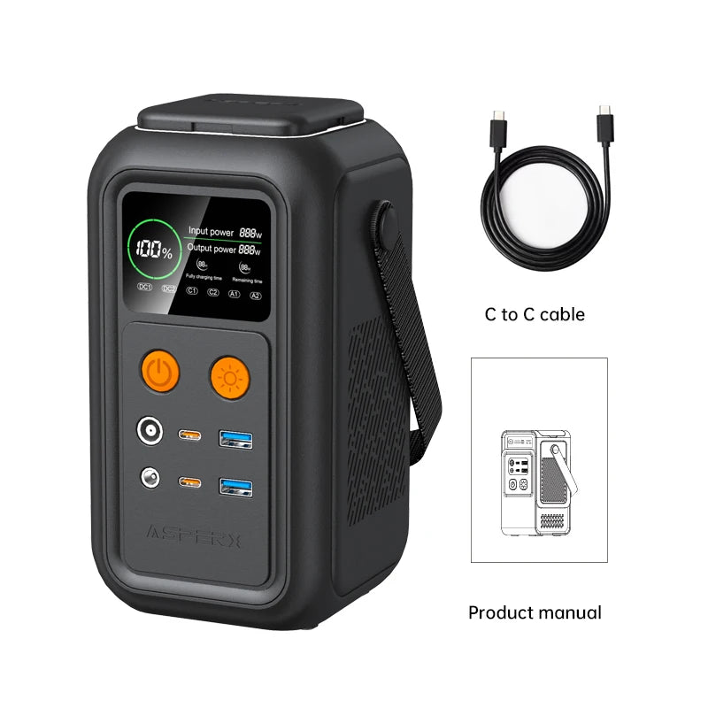CTOLITY 200W Power Station Camping 192Wh Lifepo4 Power Bank 60000mAh Portable Charger Battery Emergency Power USB TYPE-C Port