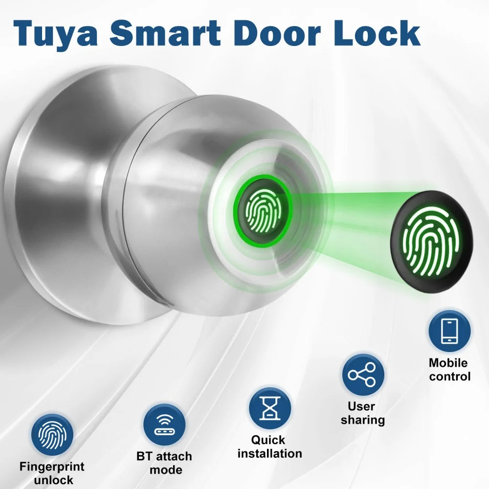 Fingerprint Door Lock Knob, Keyless Entry Bluetooth Electronic