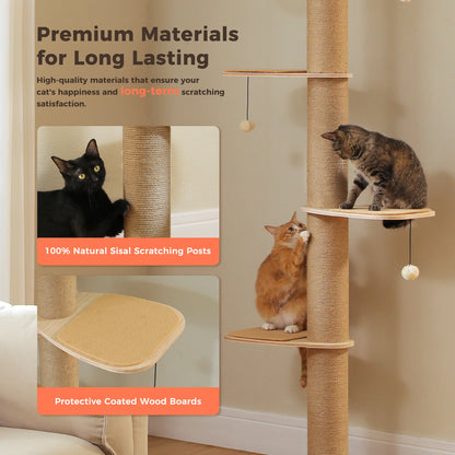 Floor to Ceiling Cat Tree for Indoor Cats  with Thick Scratching Posts