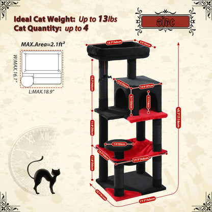 Tall Cat Tower with Large Hammock, Sisal Covered Scratching Post