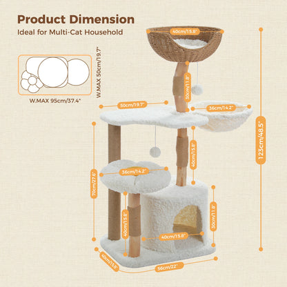 Cat Tree, Solid Wood Tower with Luxury Cat Condo, Hammock
