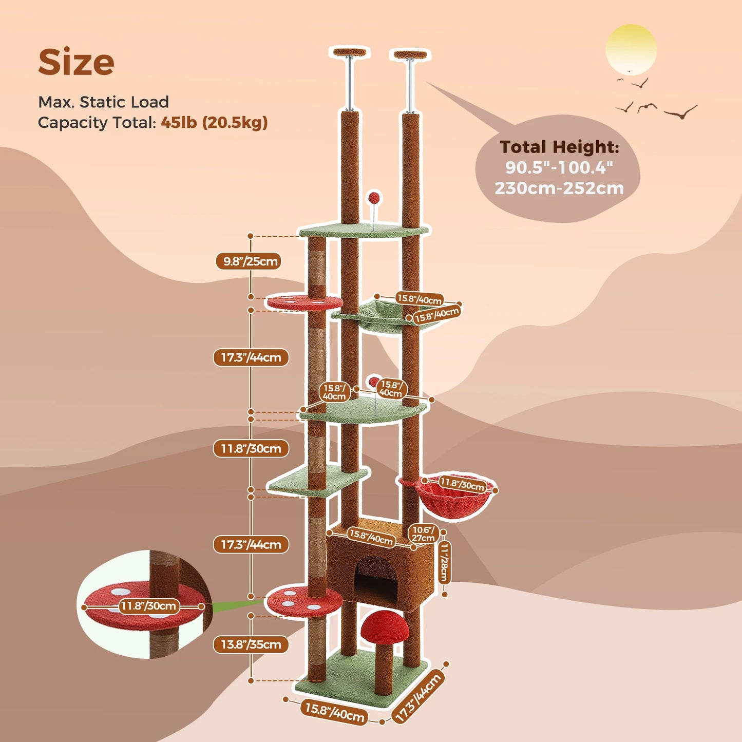 Cat Tree with Large Hammock, Sisal Scratching Posts