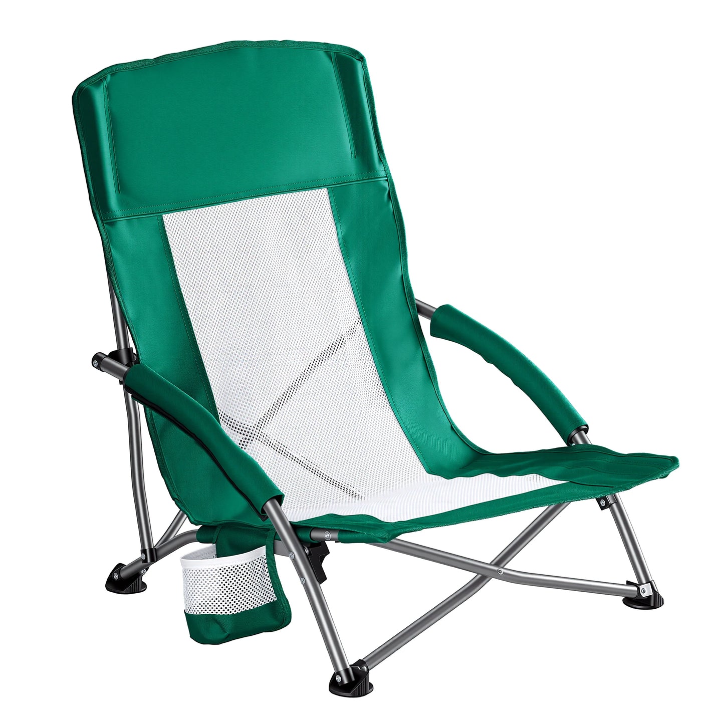 Portable Camping Beach Chair, Mesh Back, Padded Armrests