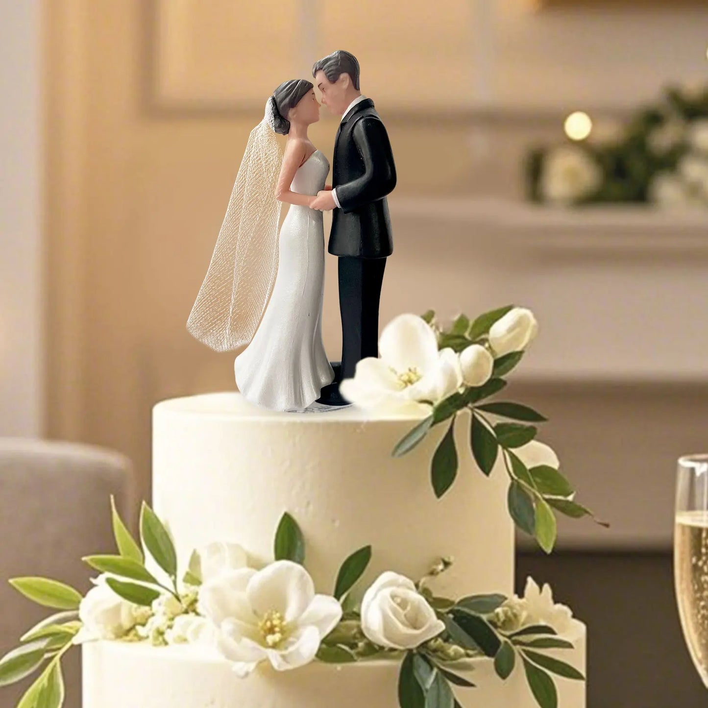 Elegant Bride & Groom Wedding Cake Plastic Topper