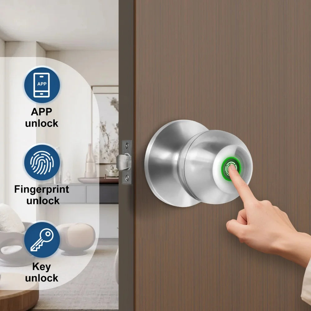 Fingerprint Door Lock Knob, Keyless Entry Bluetooth Electronic