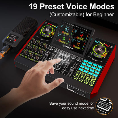Podcast Equipment, 6 Channel with 3.5mm Microphone and Live Sound Card,