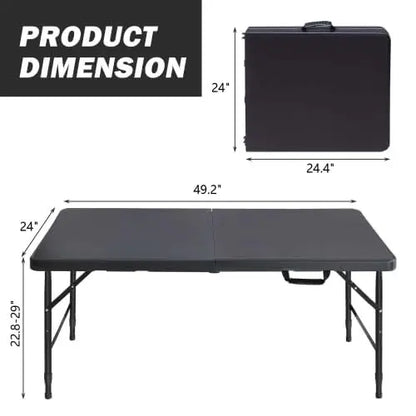 Folding Table, Rectangular Trestle Table with Adjustable Height,