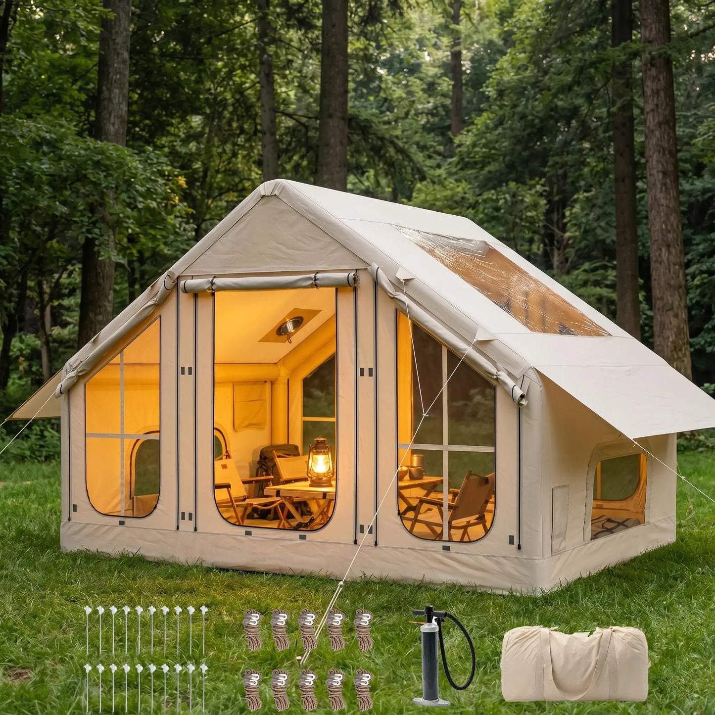 Inflatable Camping Tent With Skylight, Stove Jack