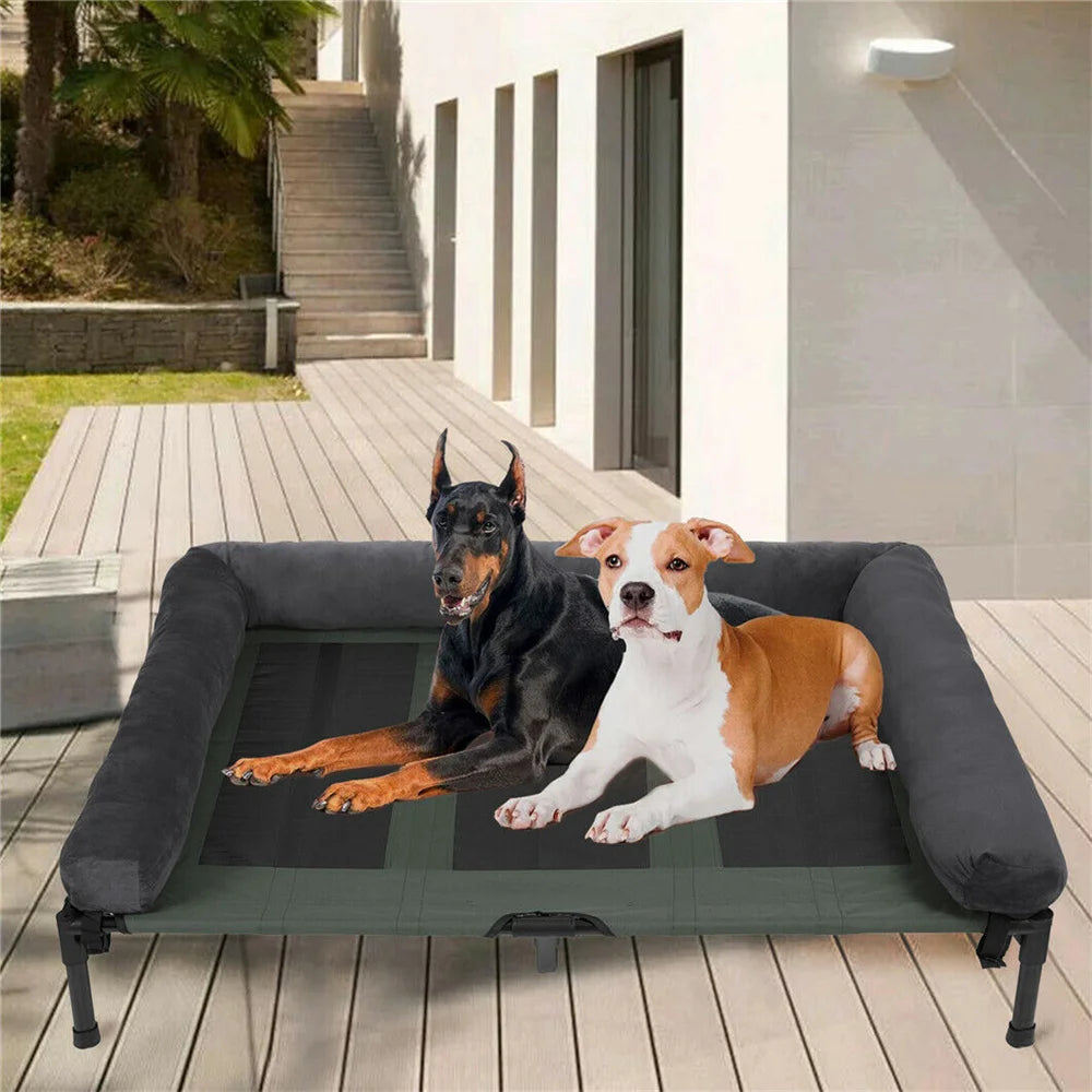 Raised Dog Bed with Cooling Breathable Mat and Soft Plush Mat