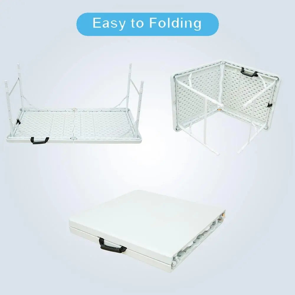 Folding Table, Rectangular Trestle Table with Adjustable Height,