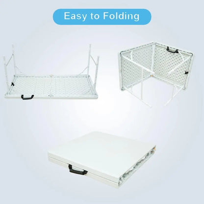 Folding Table, Rectangular Trestle Table with Adjustable Height,