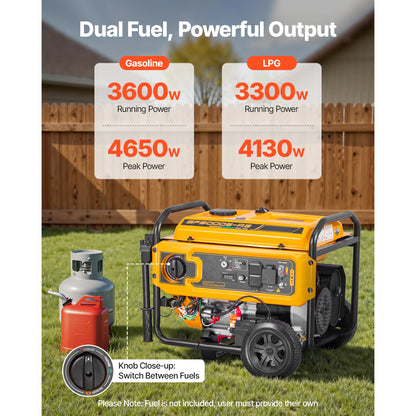 Portable Generator, Dual Fuel Generator with Electric Start