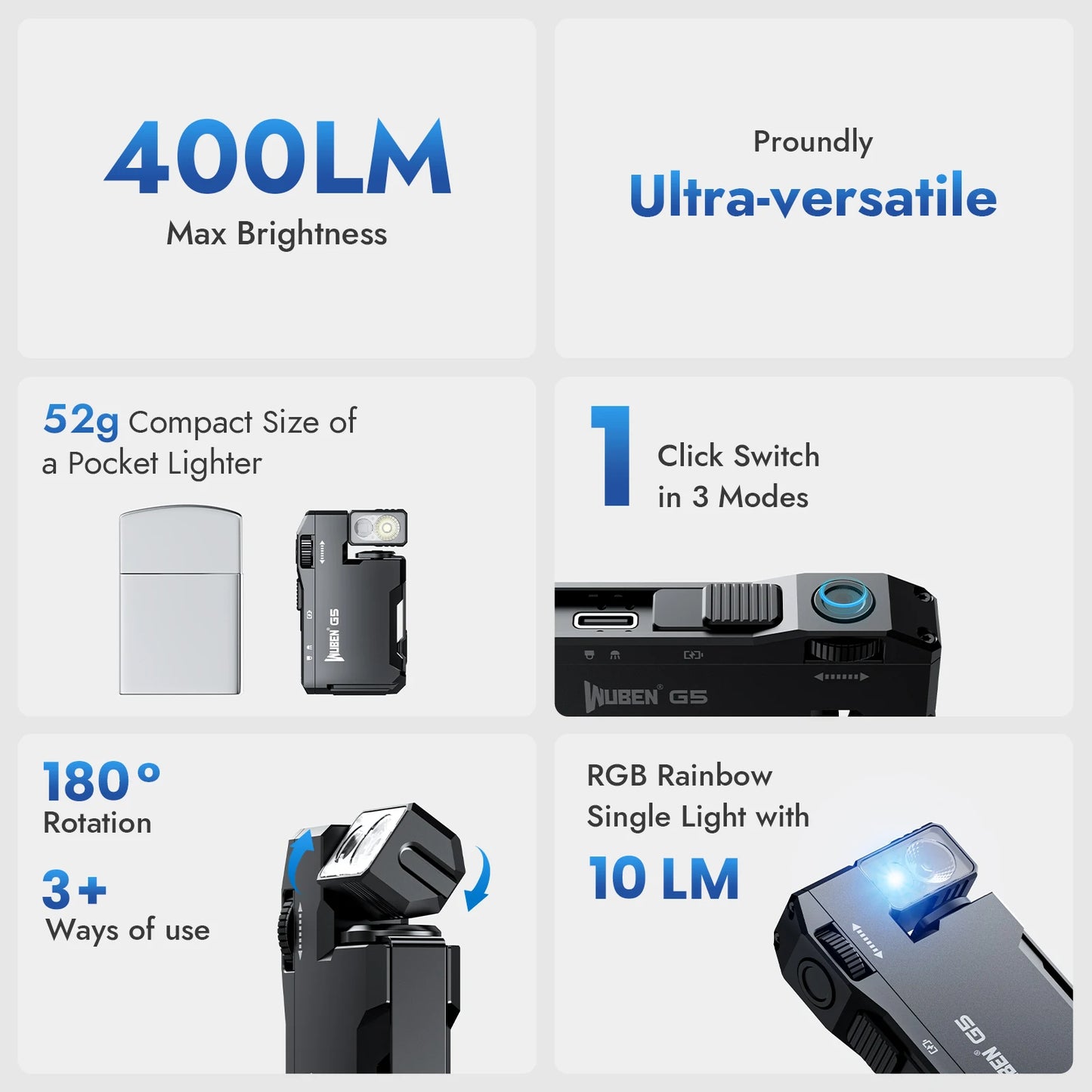 Rechargeable  Mini Flashlight with RGB Light