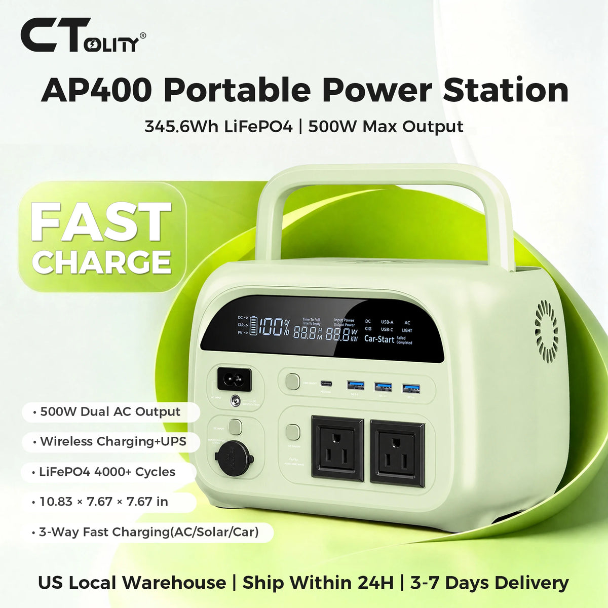 Portable Power Station, Solar Generator , UPS Backup Battery, AC/DC/USB Output for Camping