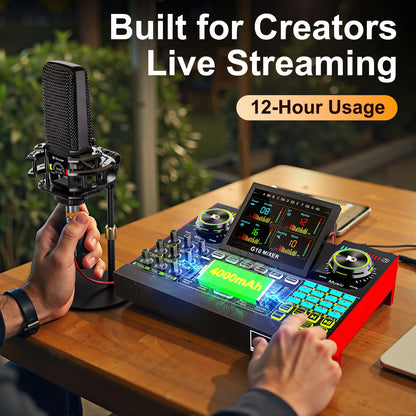 Podcast Equipment, 6 Channel with 3.5mm Microphone and Live Sound Card,