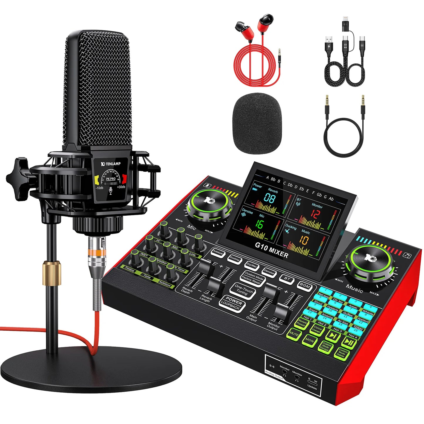 Podcast Equipment, 6 Channel with 3.5mm Microphone and Live Sound Card,