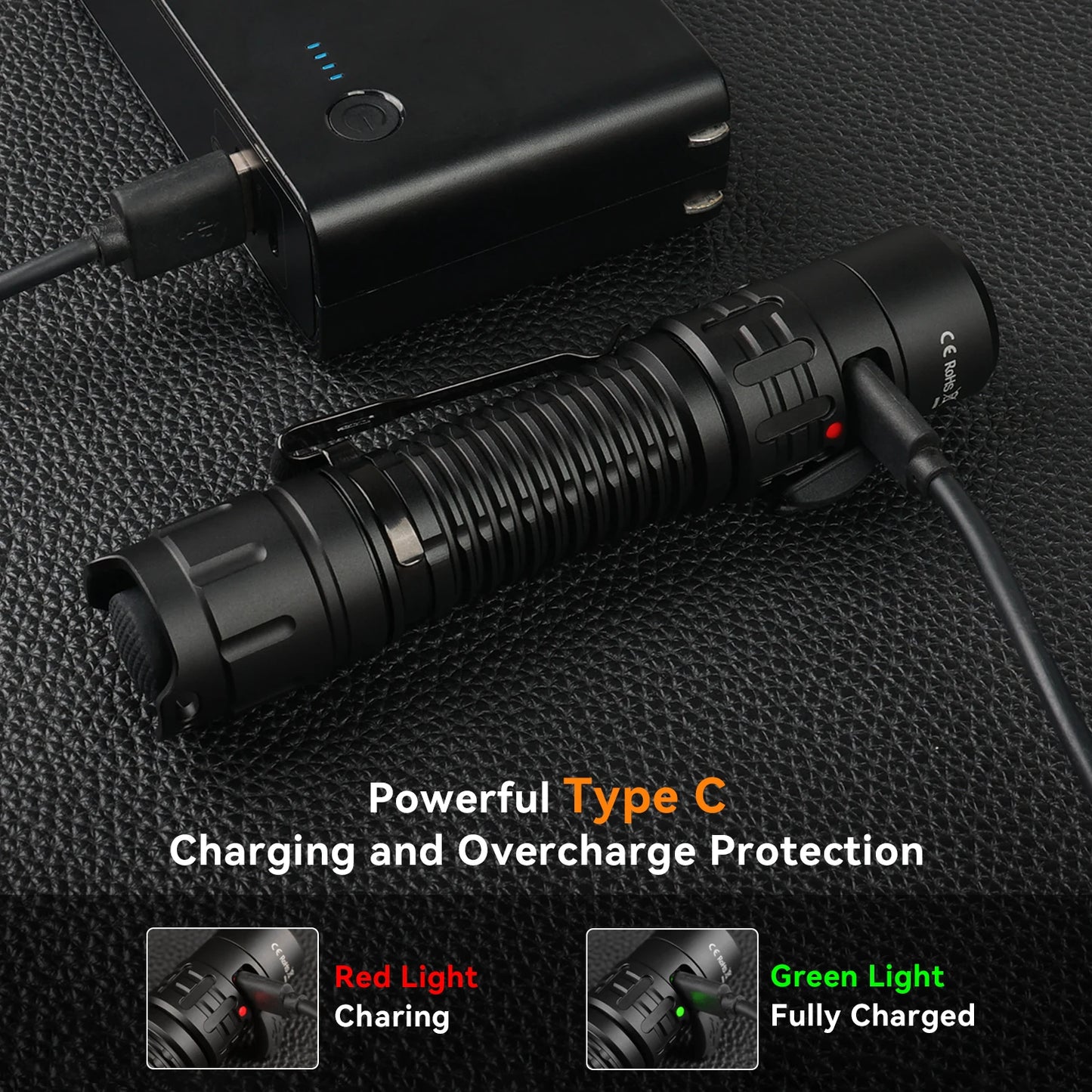 Tactical Flashlight, 2000 Lumens, Rechargeable Battery