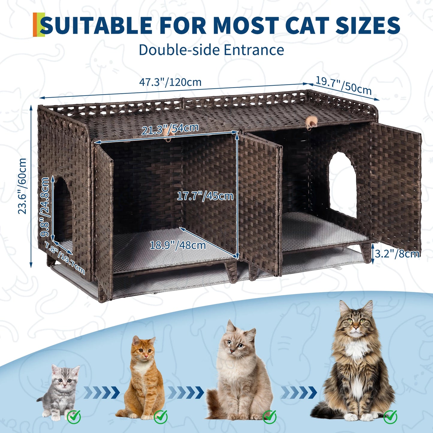 Cat Litter Box Enclosure Furniture, Handwoven Rattan Cat Houses