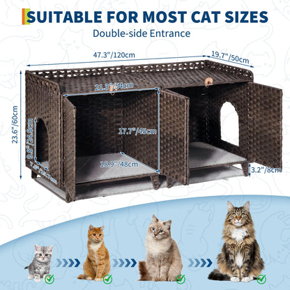 Cat Litter Box Enclosure Furniture, Handwoven Rattan Cat Houses