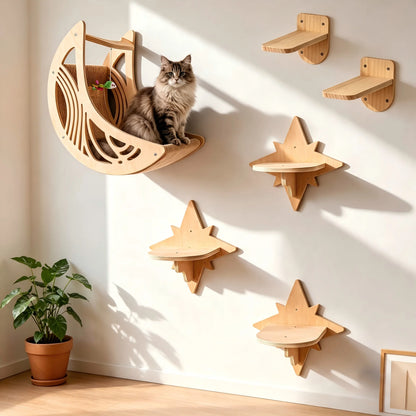 Wall Mounted Cat Shelves,  Hammock, Climbing Steps