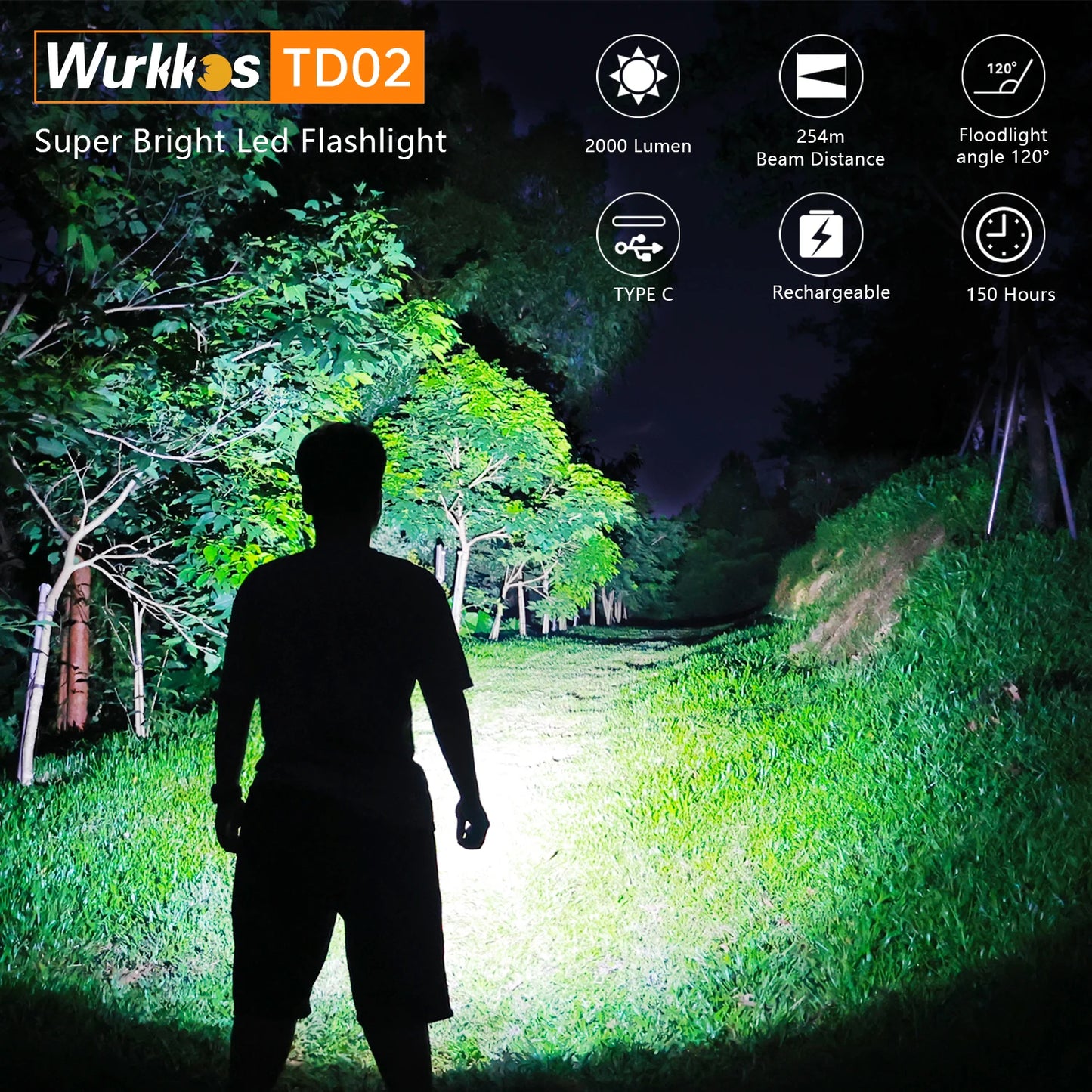 Tactical Flashlight, 2000 Lumens, Rechargeable Battery