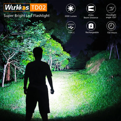Tactical Flashlight, 2000 Lumens, Rechargeable Battery