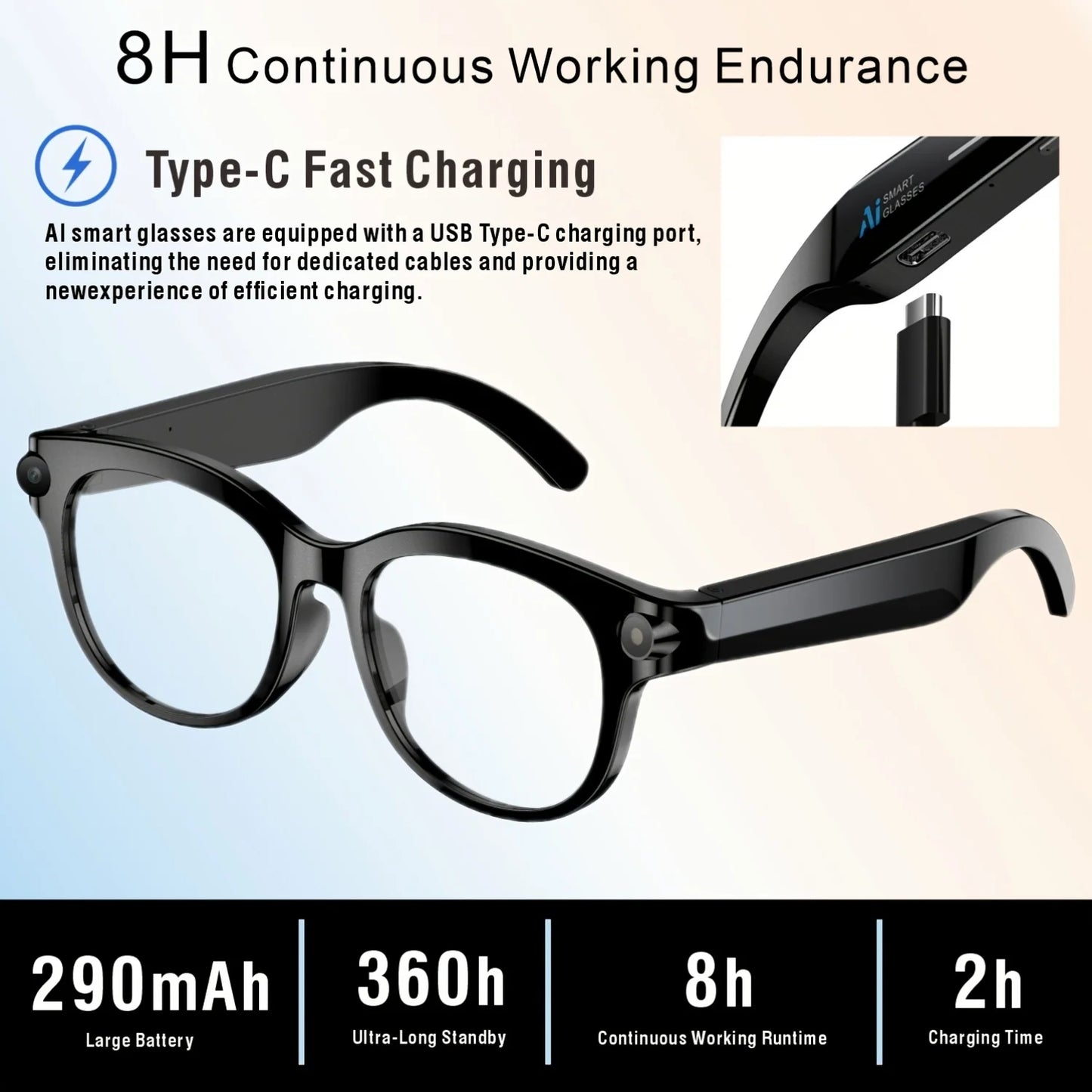 Smart Glasses With Camera,  Charger, 100+language Translation, Bluetooth