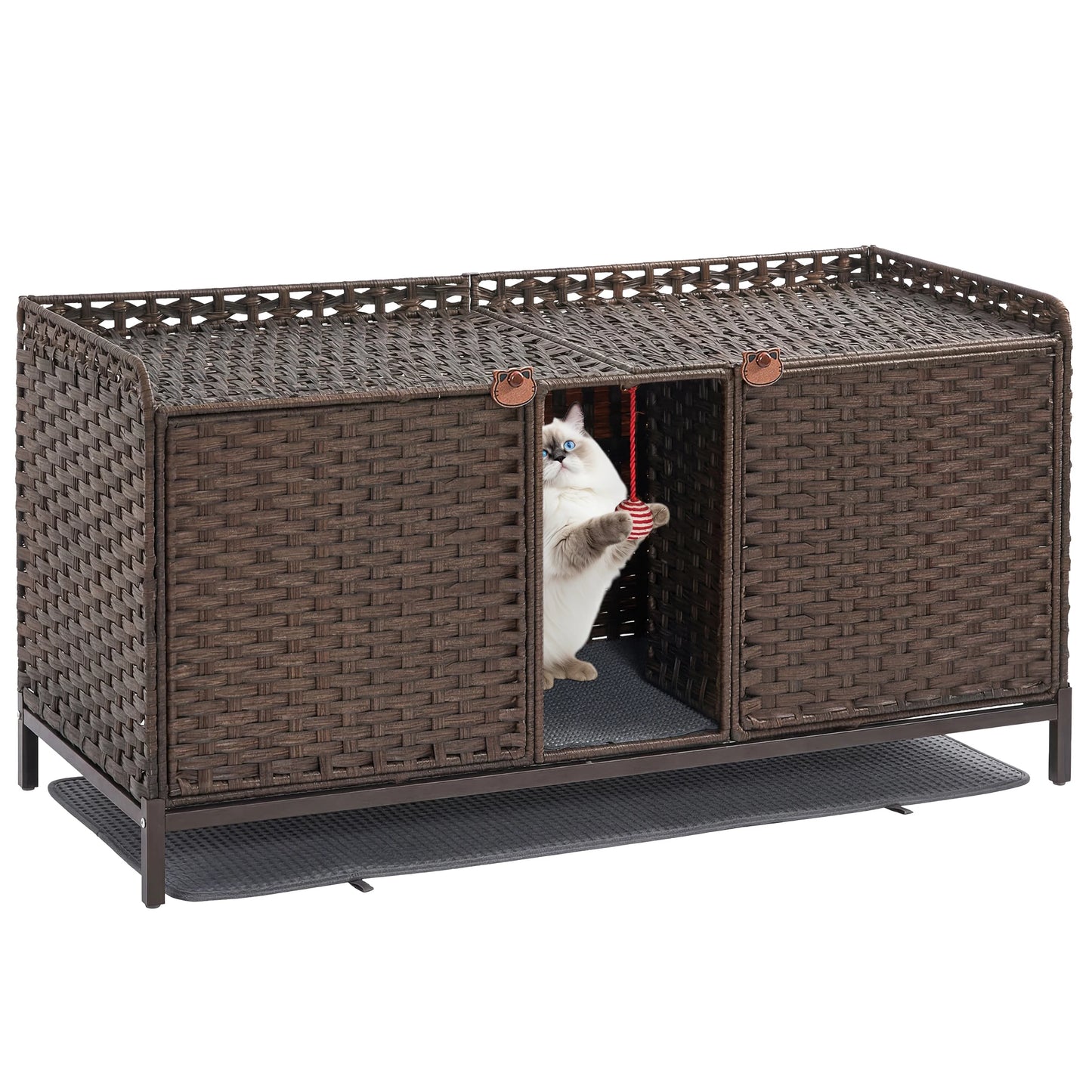 Cat Litter Box Enclosure Furniture, Handwoven Rattan Cat Houses