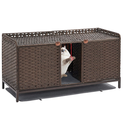 Cat Litter Box Enclosure Furniture, Handwoven Rattan Cat Houses