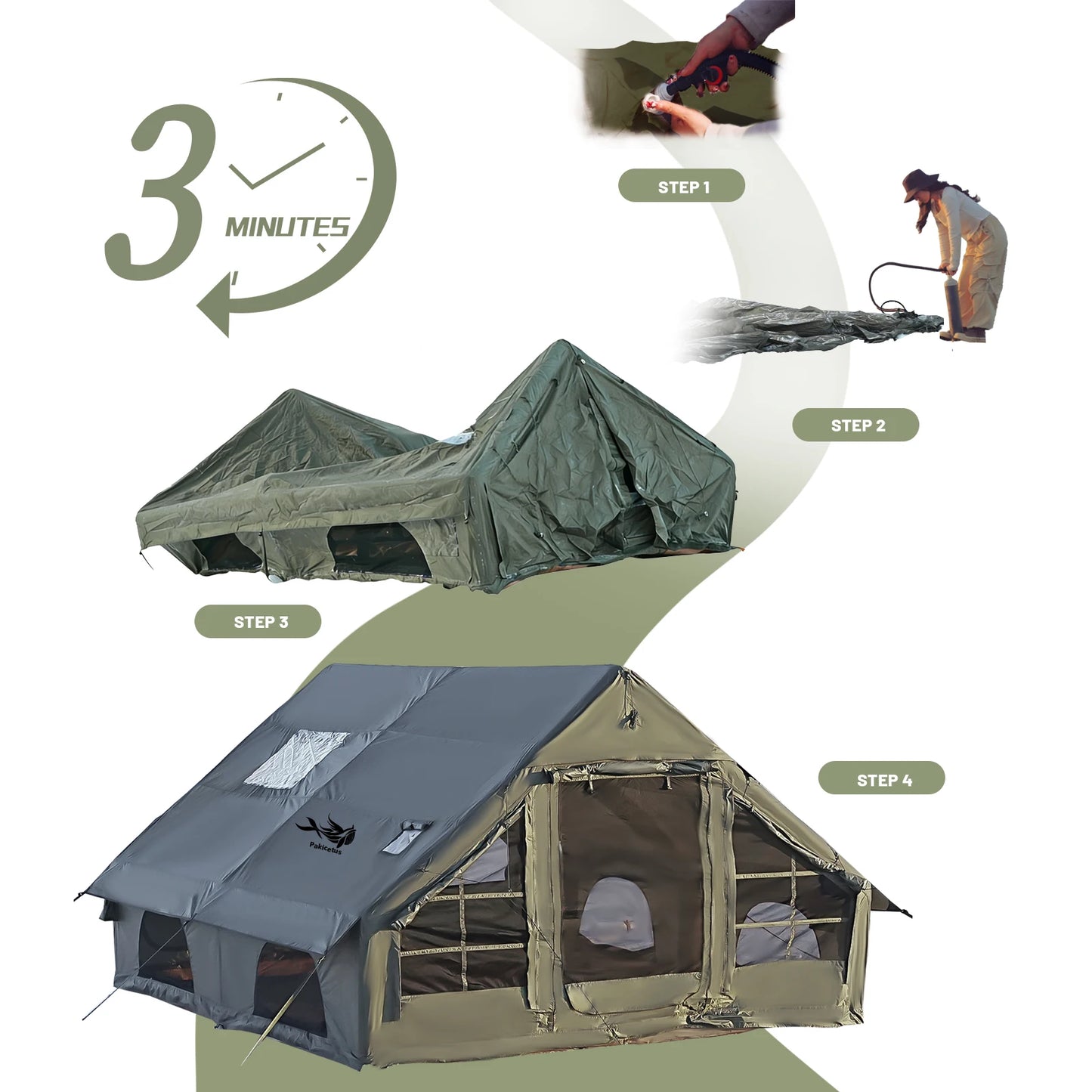 Inflatable Camping Tent, for 4-8 Persons,