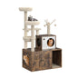 Cat Tower with Litter Box Enclosure,  with Scratching Posts, Hammock & Perches,