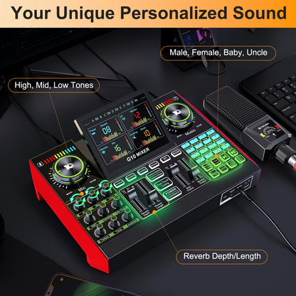 Podcast Equipment, 6 Channel with 3.5mm Microphone and Live Sound Card,
