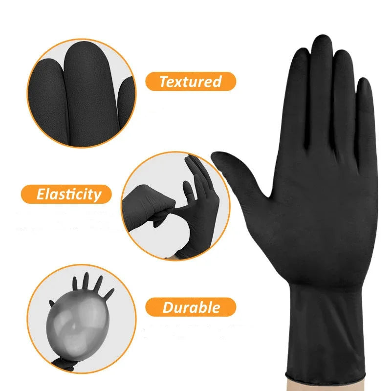 100PCS Black Nitrile Disposable Gloves Latex Free