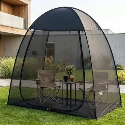 Pop Up  Black Mesh Gazebo With Peaked Roof